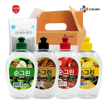 CJ순그린 500ml*4개(곡물,석류,레몬,사과),은사수세미 5종세트