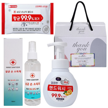 손소독티슈+아이깨끗해핸드워시250ml+뿌리는손소독제 위생키트 방연선물키트